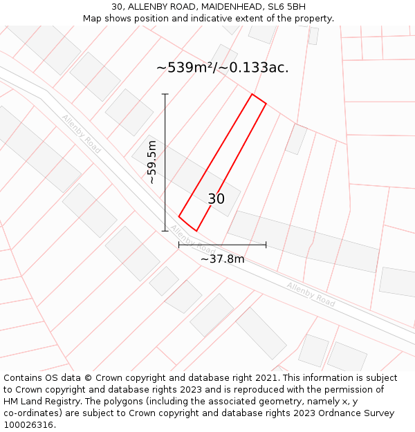 30, ALLENBY ROAD, MAIDENHEAD, SL6 5BH: Plot and title map