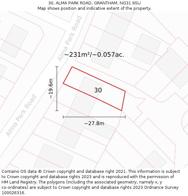 30, ALMA PARK ROAD, GRANTHAM, NG31 9SU: Plot and title map