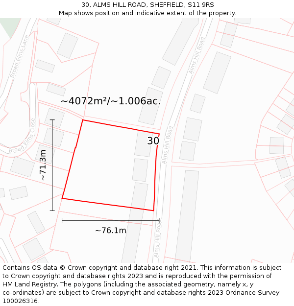 30, ALMS HILL ROAD, SHEFFIELD, S11 9RS: Plot and title map