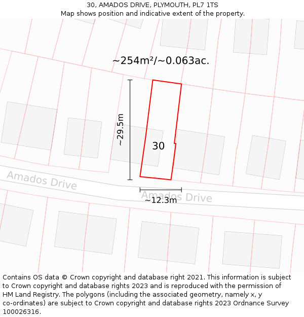 30, AMADOS DRIVE, PLYMOUTH, PL7 1TS: Plot and title map