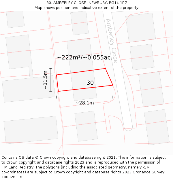 30, AMBERLEY CLOSE, NEWBURY, RG14 1PZ: Plot and title map
