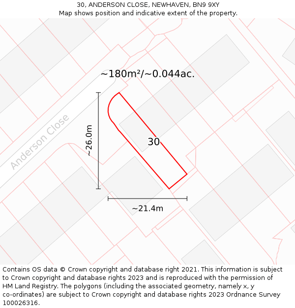 30, ANDERSON CLOSE, NEWHAVEN, BN9 9XY: Plot and title map