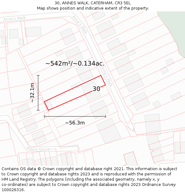 30, ANNES WALK, CATERHAM, CR3 5EL: Plot and title map