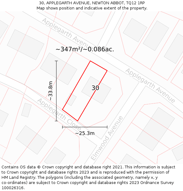 30, APPLEGARTH AVENUE, NEWTON ABBOT, TQ12 1RP: Plot and title map