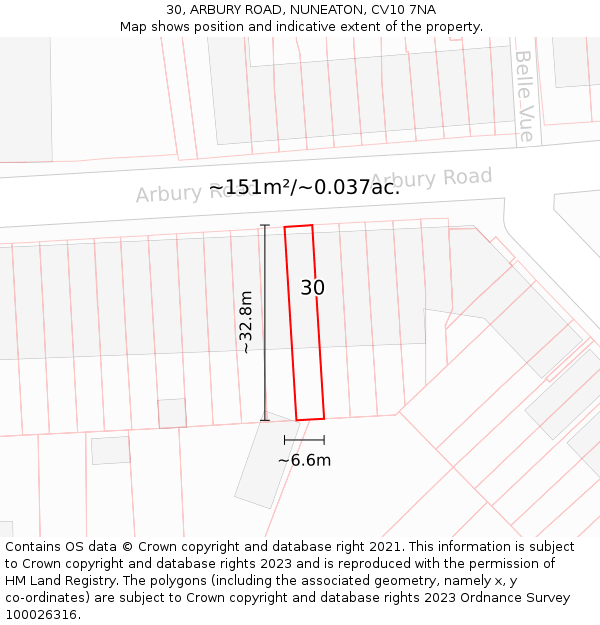 30, ARBURY ROAD, NUNEATON, CV10 7NA: Plot and title map