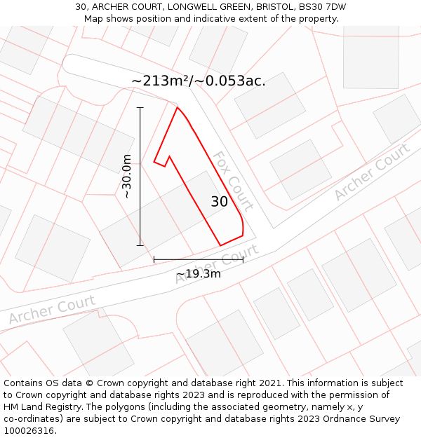30, ARCHER COURT, LONGWELL GREEN, BRISTOL, BS30 7DW: Plot and title map