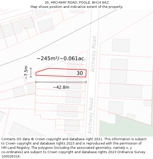 30, ARCHWAY ROAD, POOLE, BH14 9AZ: Plot and title map