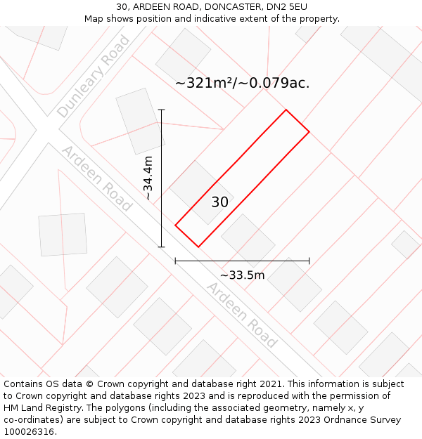 30, ARDEEN ROAD, DONCASTER, DN2 5EU: Plot and title map