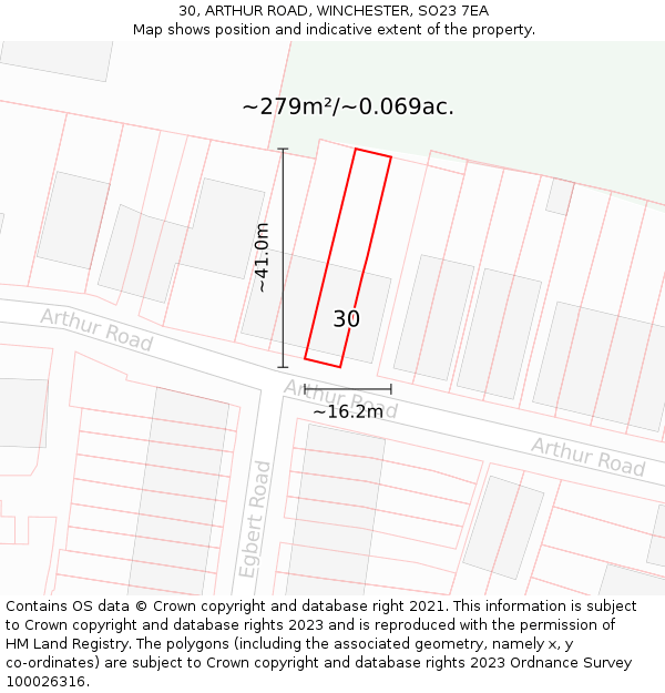 30, ARTHUR ROAD, WINCHESTER, SO23 7EA: Plot and title map