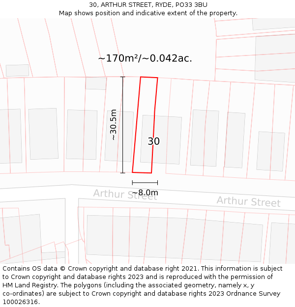 30, ARTHUR STREET, RYDE, PO33 3BU: Plot and title map