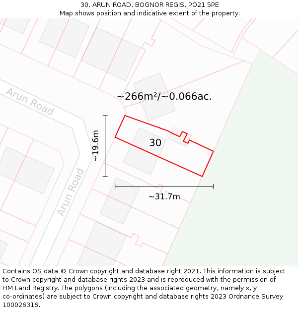 30, ARUN ROAD, BOGNOR REGIS, PO21 5PE: Plot and title map