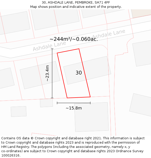 30, ASHDALE LANE, PEMBROKE, SA71 4PF: Plot and title map