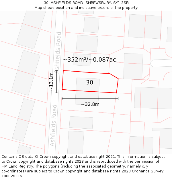 30, ASHFIELDS ROAD, SHREWSBURY, SY1 3SB: Plot and title map