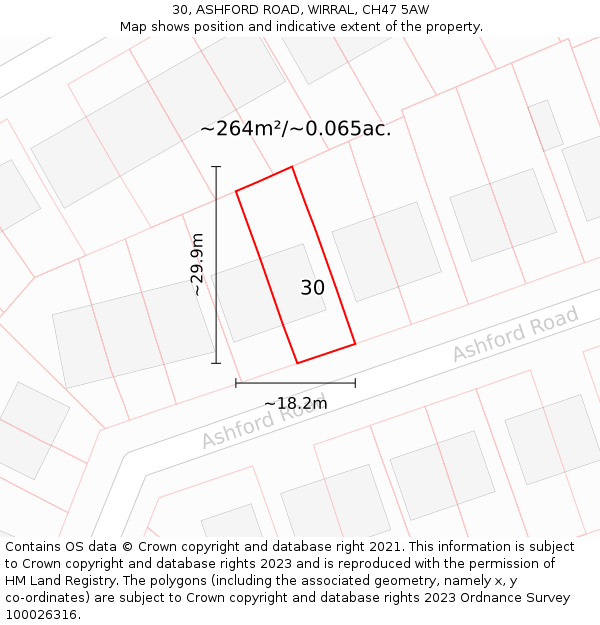 30, ASHFORD ROAD, WIRRAL, CH47 5AW: Plot and title map