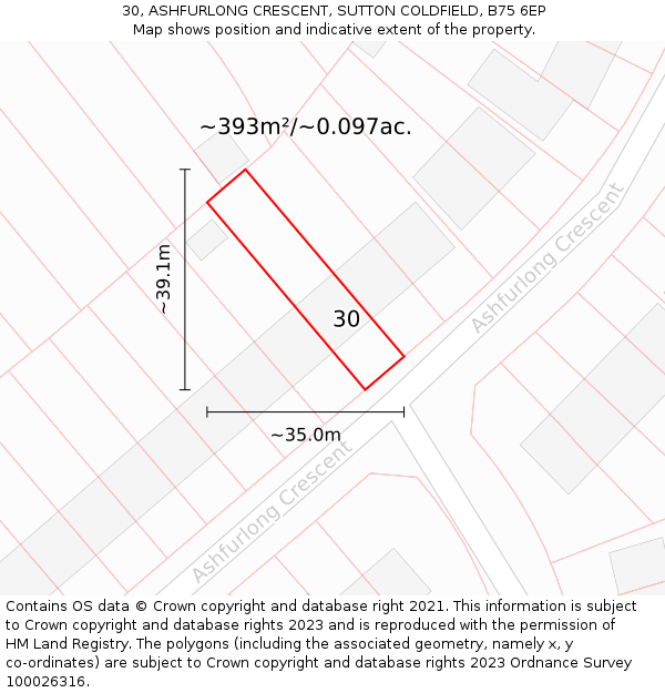 30, ASHFURLONG CRESCENT, SUTTON COLDFIELD, B75 6EP: Plot and title map