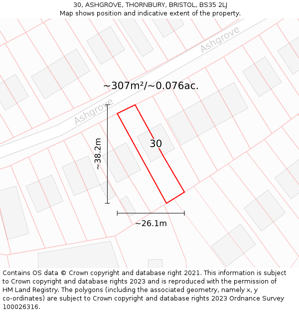 30, ASHGROVE, THORNBURY, BRISTOL, BS35 2LJ: Plot and title map