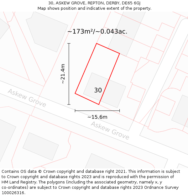 30, ASKEW GROVE, REPTON, DERBY, DE65 6GJ: Plot and title map