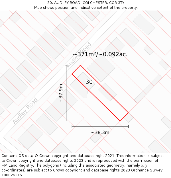 30, AUDLEY ROAD, COLCHESTER, CO3 3TY: Plot and title map