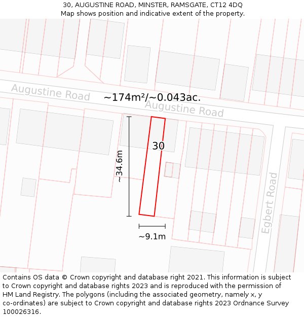 30, AUGUSTINE ROAD, MINSTER, RAMSGATE, CT12 4DQ: Plot and title map