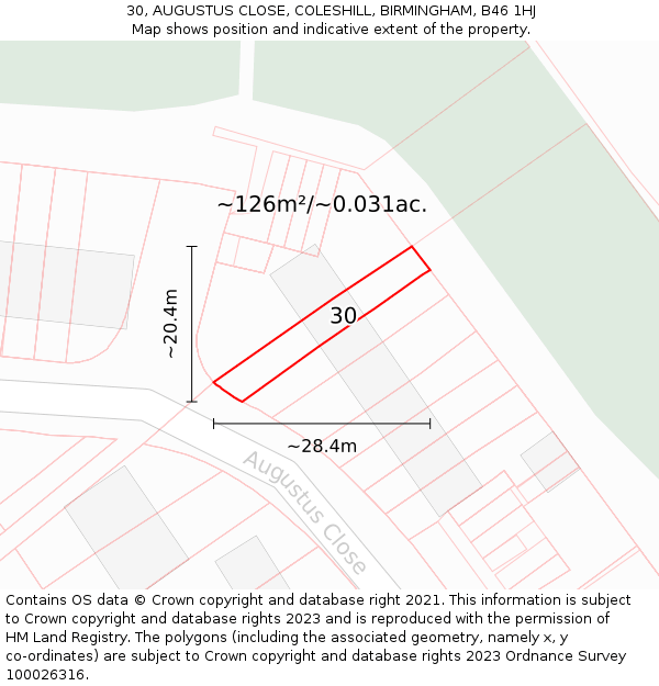 30, AUGUSTUS CLOSE, COLESHILL, BIRMINGHAM, B46 1HJ: Plot and title map