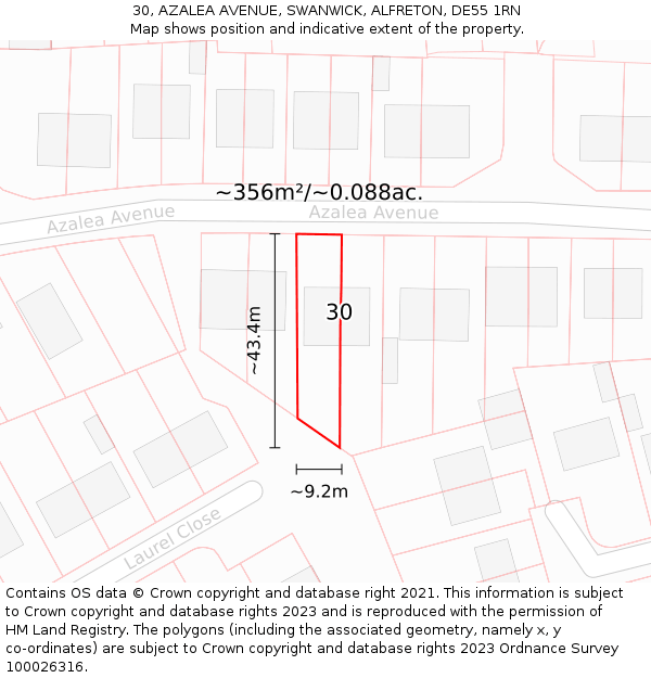 30, AZALEA AVENUE, SWANWICK, ALFRETON, DE55 1RN: Plot and title map