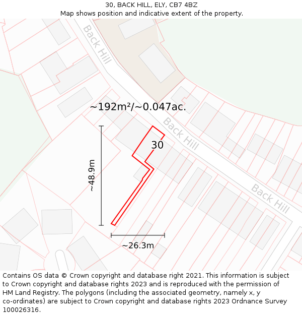 30, BACK HILL, ELY, CB7 4BZ: Plot and title map