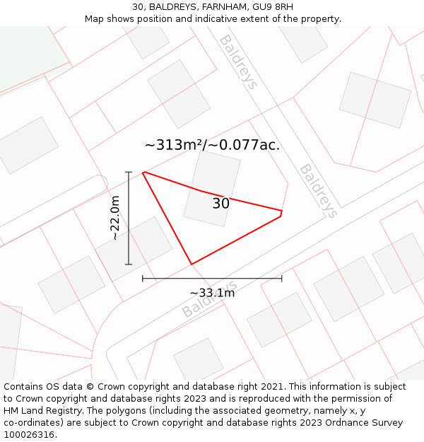 30, BALDREYS, FARNHAM, GU9 8RH: Plot and title map