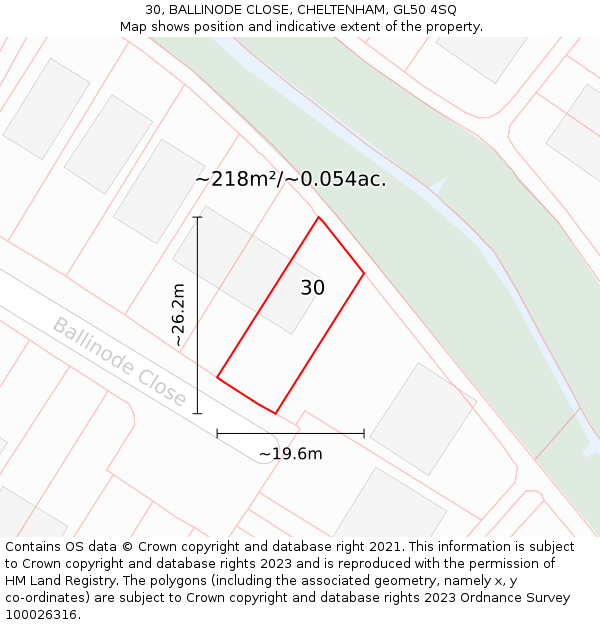 30, BALLINODE CLOSE, CHELTENHAM, GL50 4SQ: Plot and title map