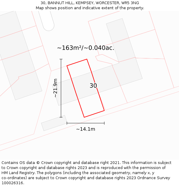 30, BANNUT HILL, KEMPSEY, WORCESTER, WR5 3NG: Plot and title map