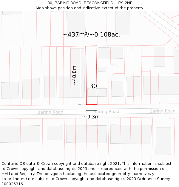 30, BARING ROAD, BEACONSFIELD, HP9 2NE: Plot and title map