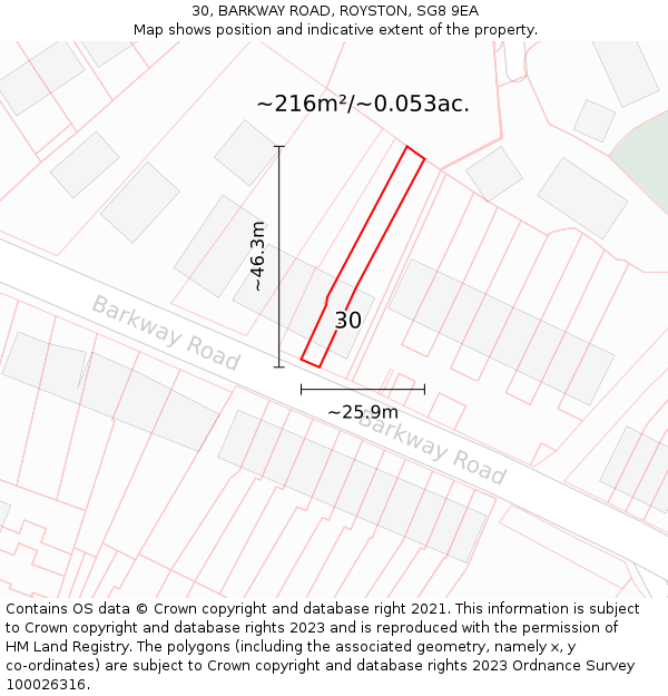 30, BARKWAY ROAD, ROYSTON, SG8 9EA: Plot and title map