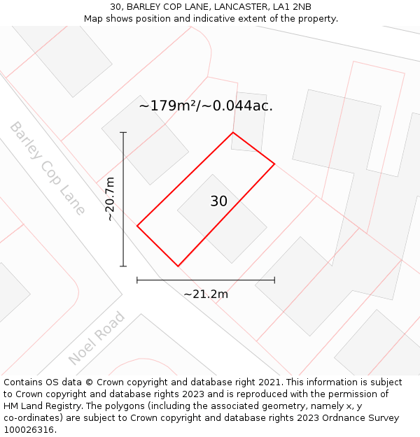 30, BARLEY COP LANE, LANCASTER, LA1 2NB: Plot and title map