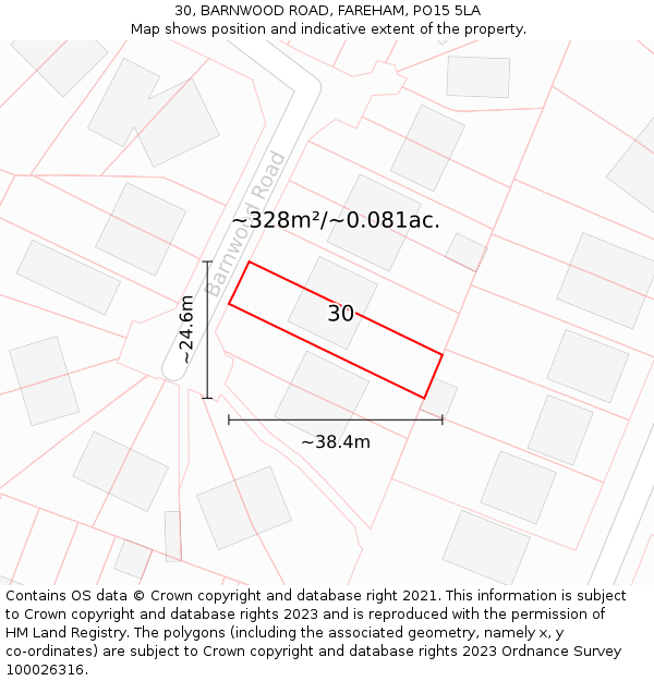 30, BARNWOOD ROAD, FAREHAM, PO15 5LA: Plot and title map