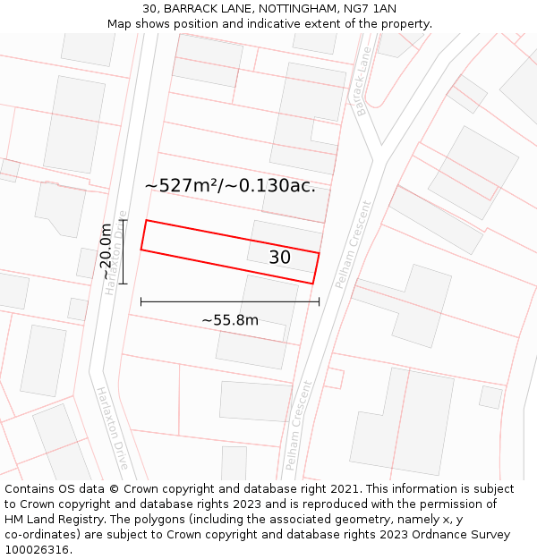 30, BARRACK LANE, NOTTINGHAM, NG7 1AN: Plot and title map