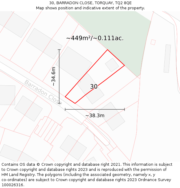 30, BARRADON CLOSE, TORQUAY, TQ2 8QE: Plot and title map