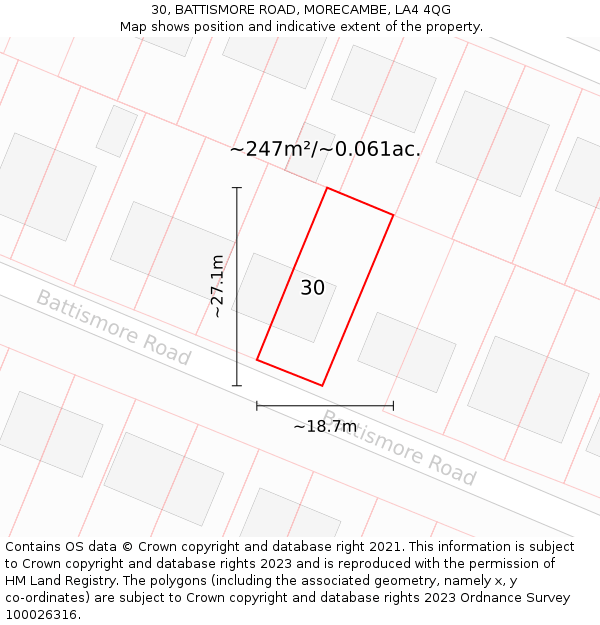 30, BATTISMORE ROAD, MORECAMBE, LA4 4QG: Plot and title map