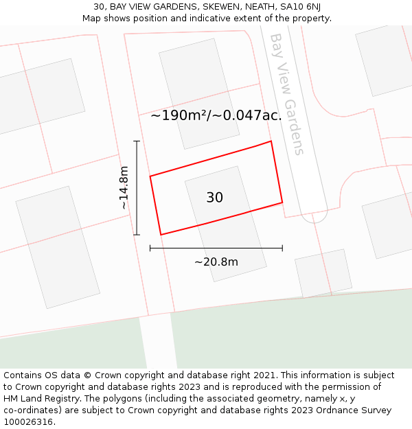 30, BAY VIEW GARDENS, SKEWEN, NEATH, SA10 6NJ: Plot and title map