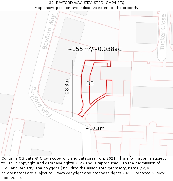 30, BAYFORD WAY, STANSTED, CM24 8TQ: Plot and title map