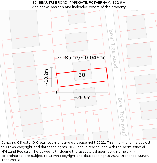 30, BEAR TREE ROAD, PARKGATE, ROTHERHAM, S62 6JA: Plot and title map