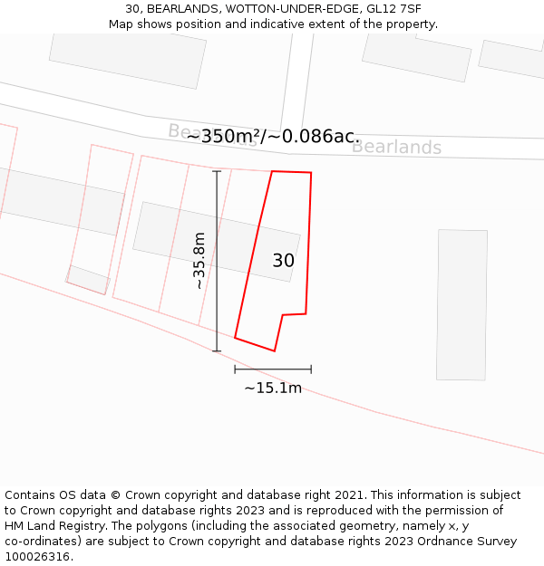 30, BEARLANDS, WOTTON-UNDER-EDGE, GL12 7SF: Plot and title map