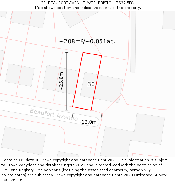 30, BEAUFORT AVENUE, YATE, BRISTOL, BS37 5BN: Plot and title map