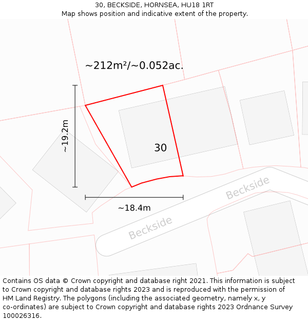 30, BECKSIDE, HORNSEA, HU18 1RT: Plot and title map