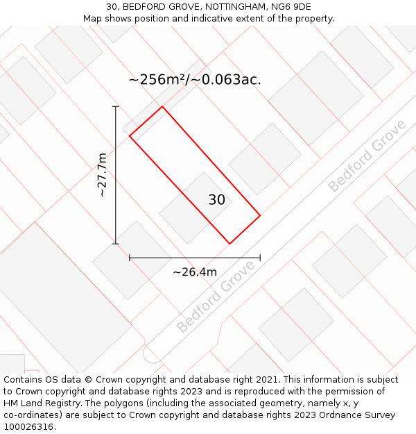 30, BEDFORD GROVE, NOTTINGHAM, NG6 9DE: Plot and title map