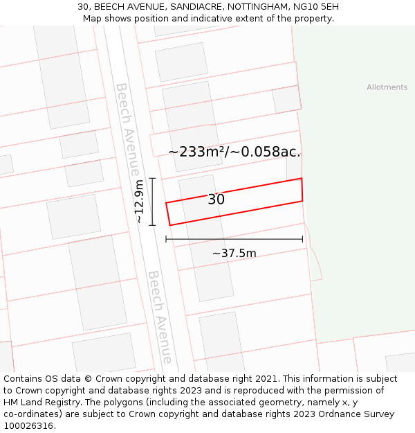 30, BEECH AVENUE, SANDIACRE, NOTTINGHAM, NG10 5EH: Plot and title map