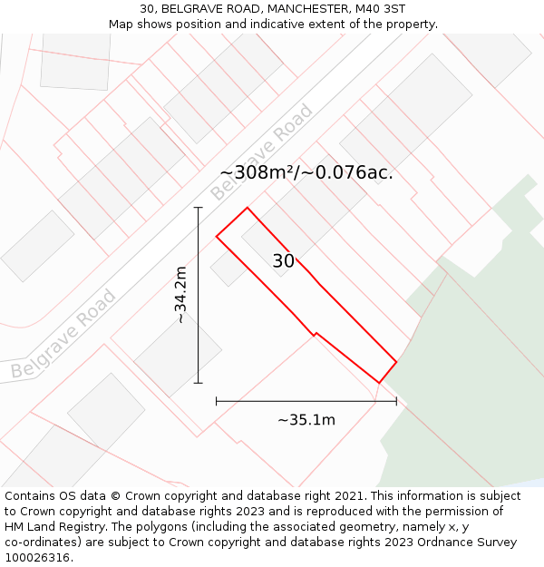 30, BELGRAVE ROAD, MANCHESTER, M40 3ST: Plot and title map