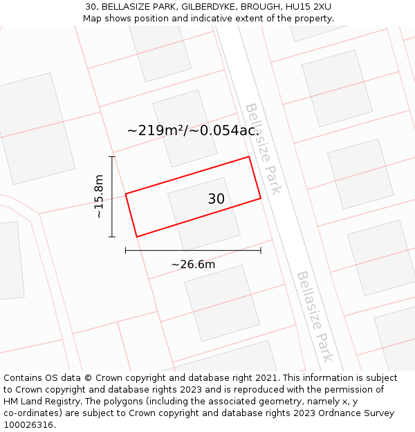 30, BELLASIZE PARK, GILBERDYKE, BROUGH, HU15 2XU: Plot and title map