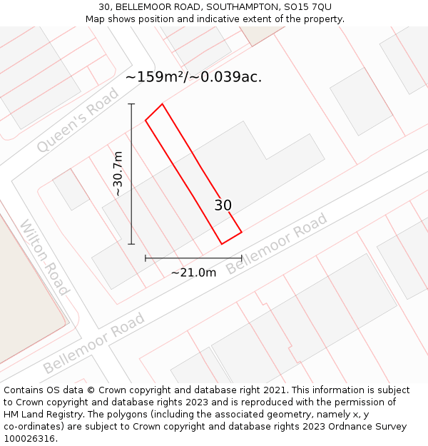 30, BELLEMOOR ROAD, SOUTHAMPTON, SO15 7QU: Plot and title map