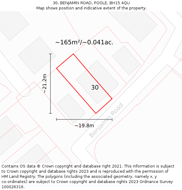 30, BENJAMIN ROAD, POOLE, BH15 4QU: Plot and title map