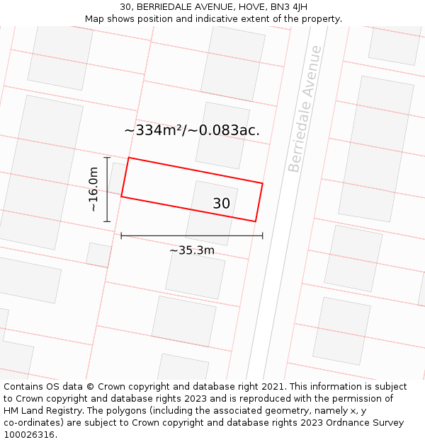 30, BERRIEDALE AVENUE, HOVE, BN3 4JH: Plot and title map