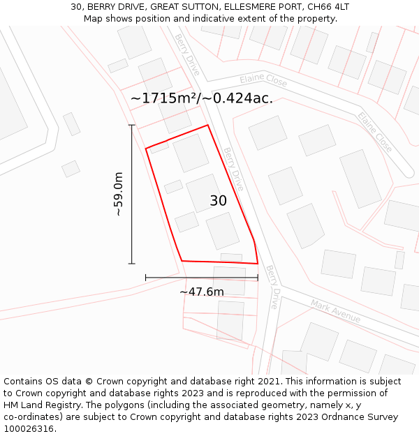 30, BERRY DRIVE, GREAT SUTTON, ELLESMERE PORT, CH66 4LT: Plot and title map